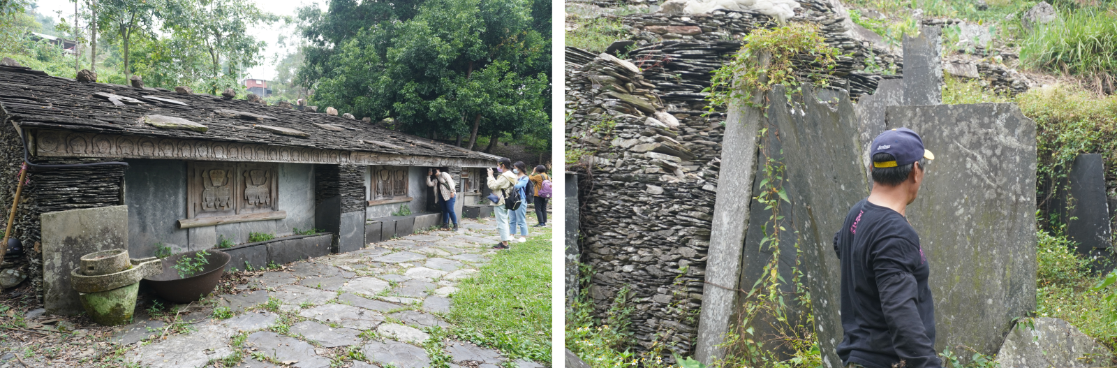  蕭惠美頭目家屋（左） 舊排灣聚落石板屋遺址（右）