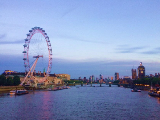 圖一：倫敦夕陽西下景致，攝於 Waterloo Bridge