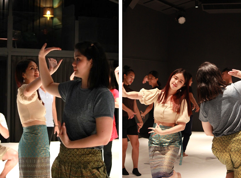 Photo 1 and 2: I and Waranthip Singhakarn Teaching Standardized Thai Dance (Credit: Tjimur Arts Festival Facebook Page)