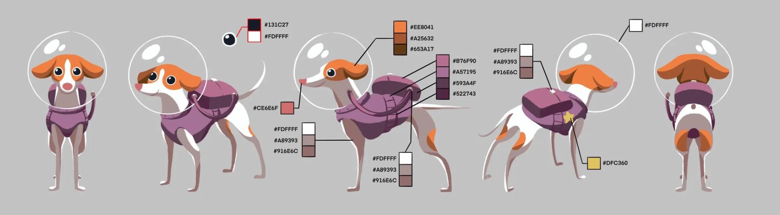 圖2、2025年度關渡國際動畫節主視覺狗狗角色顏色指定。